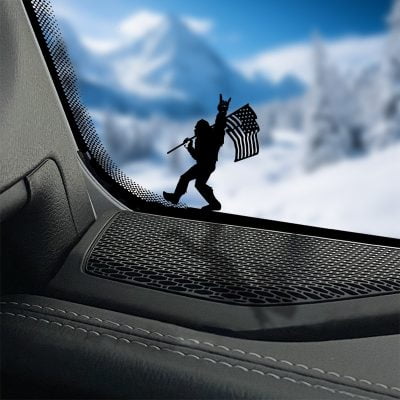 Bigfoot/Sasquatch With American Flag Windshield Easter Egg Vinyl Decal